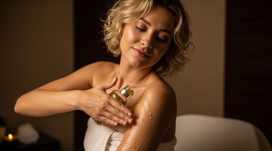 Persona aplicando aceite natural