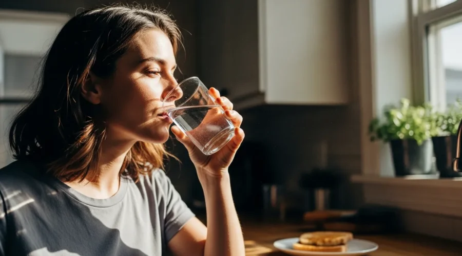 Mujer tomando vaso de agua